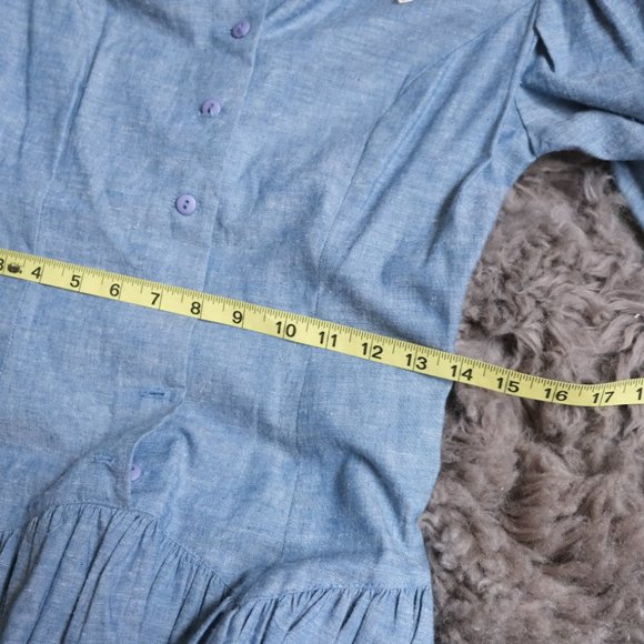 Vintage Gunne Sax 70s Blue Prairie  Cottagecore Maxi Dress - Picture 12 of 13